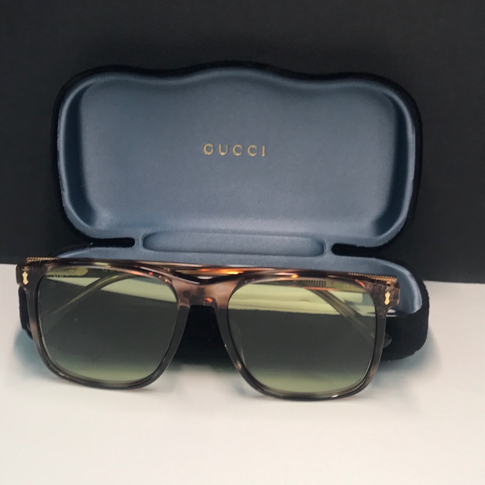 Gucci New Authentic GG1041S 004 Brown Sunglasses with Green Lenses - Picture 13 of 14